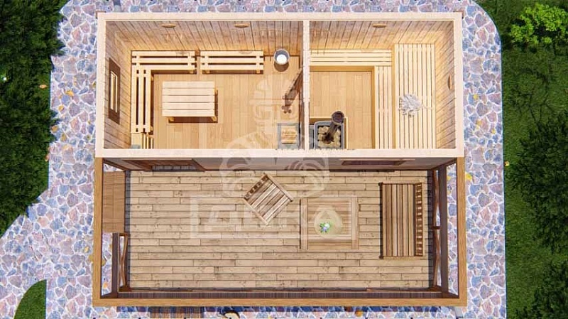 Показана планировка - Баня 2×5 с террасой