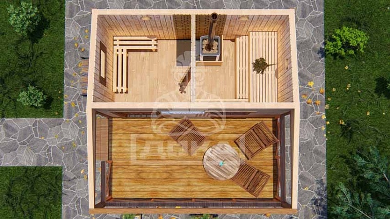 Показана планировка - Баня 2×4 с террасой